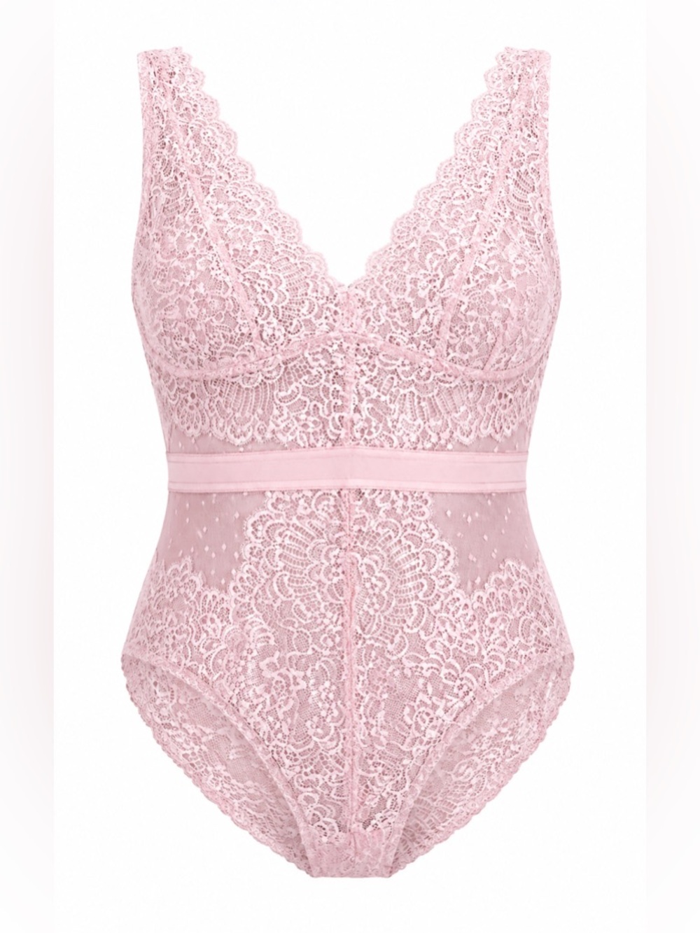 Boohoo Pink Lace Plunge Teddy Bodysuit